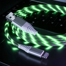 USB töltő és adatátvivő kábel iPhone -hoz, 1m LED fénnyel, zöld