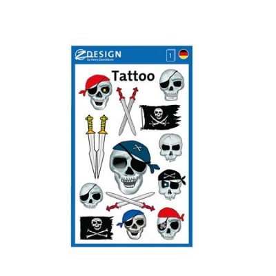 Matrica, tetoválás, 1 ív, 76x120 mm, AVERY ZWECKFORM, "Z-Design No.56632", kalóz halálfejek kardokkal