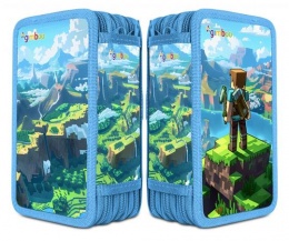 Tolltartó, töltött, 3 emeletes, cipzáras, "Gimboo", kék, építőkockás