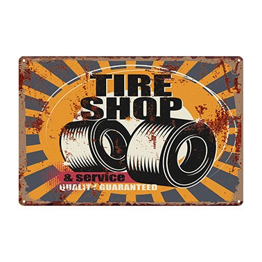 Retro dekor fémtábla, Tire Shop &amp; Service, Méret:20x30cm
