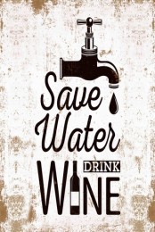 Retro dekor fémtábla, SAVE WATER, DRINK WINE, Méret:20x30cm