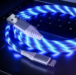 USB töltő és adatátvivő kábel iPhone -hoz, 1m LED fénnyel, kék